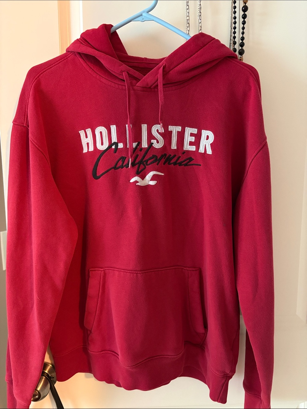 Hollister Red Pullover Hoodie with White & Black Logo